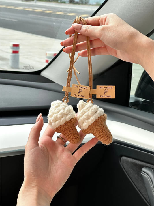 Original Plush Ice Cream Charm – Handmade Knitted Decoration for Car Rearview Mirror, Bag, or Keychain · Ice Cream Pendant (Includes Scented Pad)