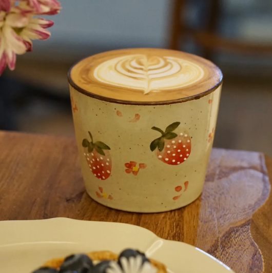 Jingdezhen Underglaze Handcrafted Cups – 230ml Flared Mouth Cup, 260ml Choko Cup, Latte Art Coffee Cup · Cherry Choko Cup 260ml