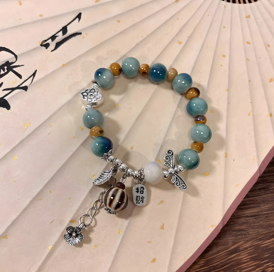 Jingdezhen Ceramic Beaded Bracelet for Women – New Literary Retro Chinese Style, Fresh and Elegant Friendship Bracelet · 14–16cm Elastic Cord (Color Variation Due to Ceramic Firing)