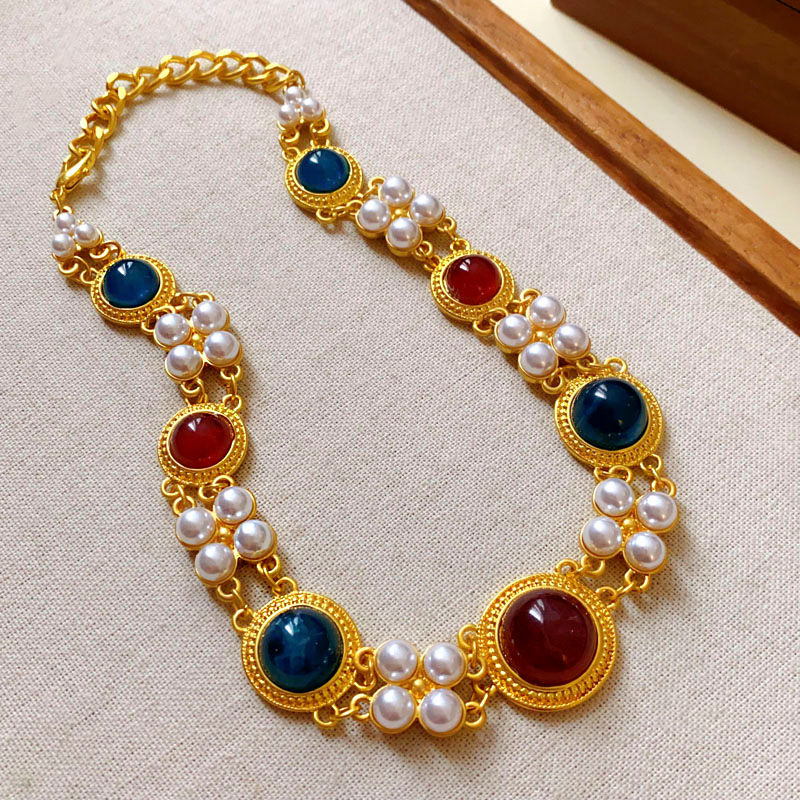 Vintage Geometric Imitation Pearl Double-Layer Choker Necklace – Court Style, Fashionable & Unique Statement Jewelry