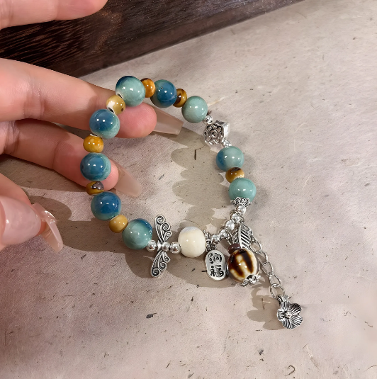 Jingdezhen Ceramic Beaded Bracelet for Women – New Literary Retro Chinese Style, Fresh and Elegant Friendship Bracelet · 14–16cm Elastic Cord (Color Variation Due to Ceramic Firing)