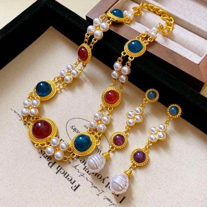 Vintage Geometric Imitation Pearl Double-Layer Choker Necklace – Court Style, Fashionable & Unique Statement Jewelry