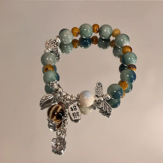 Jingdezhen Ceramic Beaded Bracelet for Women – New Literary Retro Chinese Style, Fresh and Elegant Friendship Bracelet · 14–16cm Elastic Cord (Color Variation Due to Ceramic Firing)