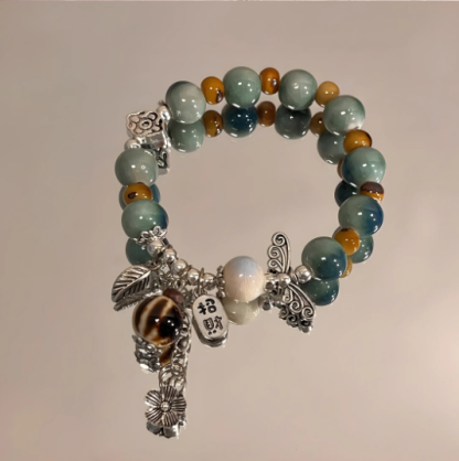Jingdezhen Ceramic Beaded Bracelet for Women – New Literary Retro Chinese Style, Fresh and Elegant Friendship Bracelet · 14–16cm Elastic Cord (Color Variation Due to Ceramic Firing)