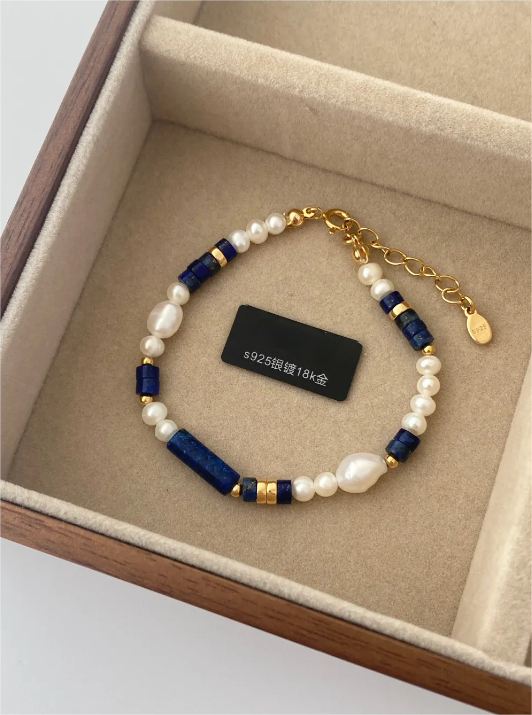 Lapis Lazuli Beaded Necklace · 38+6cm · Blue Aventurine Earrings (Each Pair Has Unique Patterns and Color Variations)