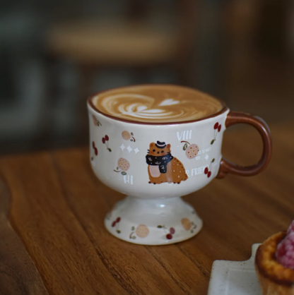 250ml Warm Winter Cat & Squirrel Mug – Square-Rim Ceramic Coffee Cup