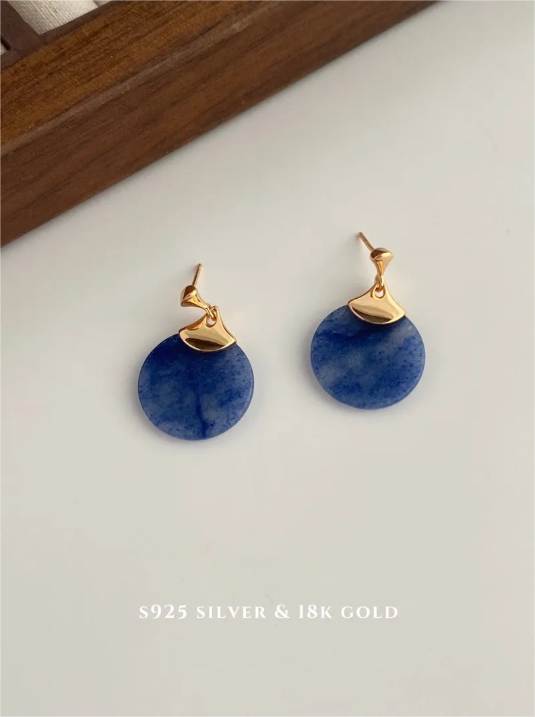 Lapis Lazuli Beaded Necklace · 38+6cm · Blue Aventurine Earrings (Each Pair Has Unique Patterns and Color Variations)
