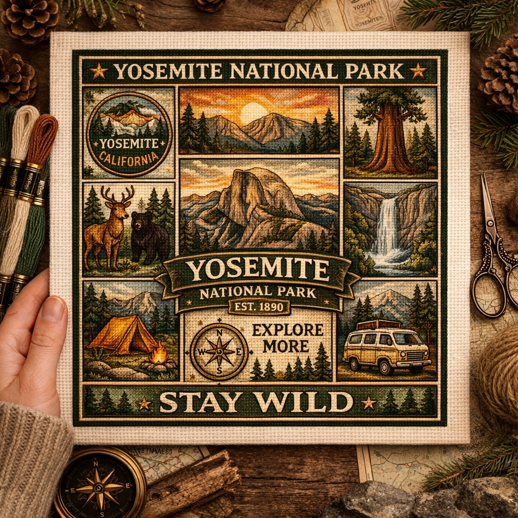 🌲 Yellowstone National Park Embroidery Kit – 1872 Heritage Edition