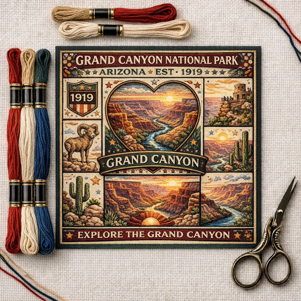 🌲 Yellowstone National Park Embroidery Kit – 1872 Heritage Edition