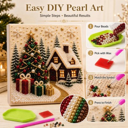 Last Day Promo: 70% OFF🎅 🎄 Premium 3D Pearl Christmas Wall Art Kit | Luxury Flocked Canvas with Scratch-Resistant Non-Fading Pearl Beads DIY Holiday Decor⛄️❄️