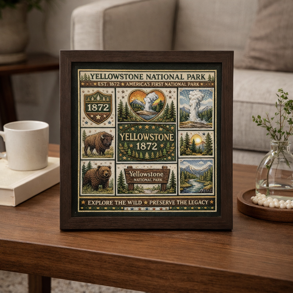🌲 Yellowstone National Park Embroidery Kit – 1872 Heritage Edition