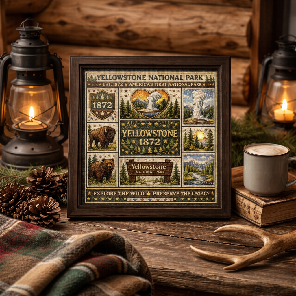 🌲 Yellowstone National Park Embroidery Kit – 1872 Heritage Edition