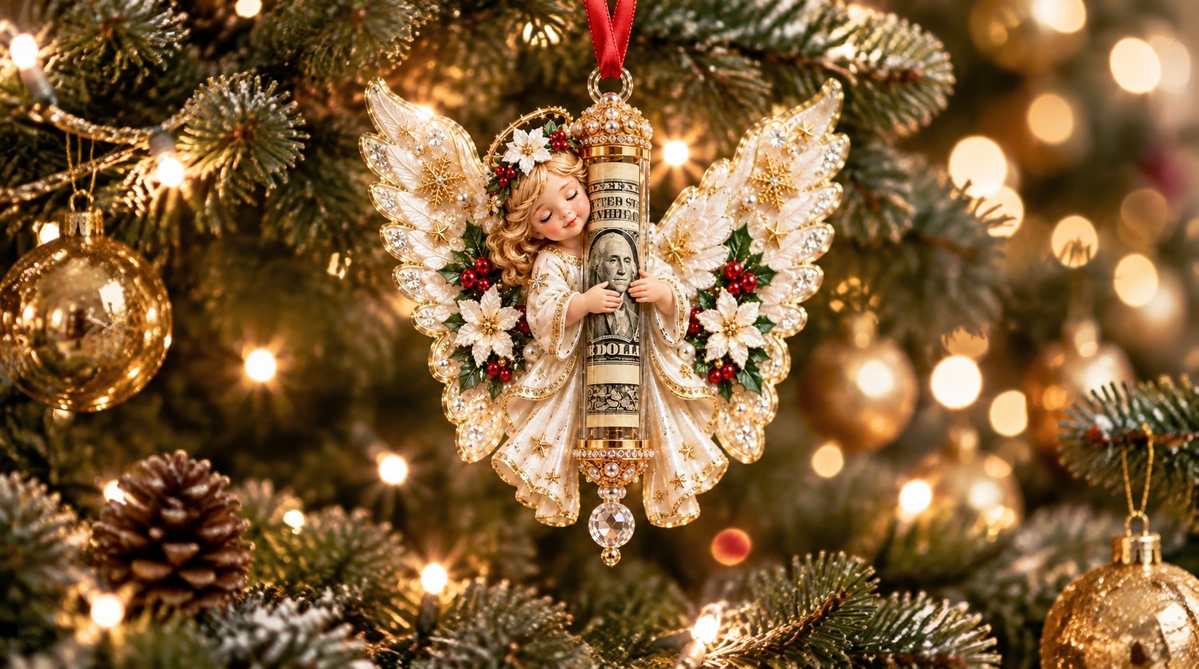 Ornament hanging beautifully on the Christmas tree