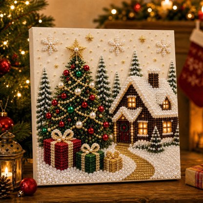 Last Day Promo: 70% OFF🎅 🎄 Premium 3D Pearl Christmas Wall Art Kit | Luxury Flocked Canvas with Scratch-Resistant Non-Fading Pearl Beads DIY Holiday Decor⛄️❄️