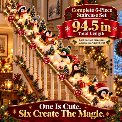 SAVE 70% BEFORE IT'S GONE🐧 Christmas Penguin Adventure™ – Lighted 6-Piece Stair Railing Decor 🎄
