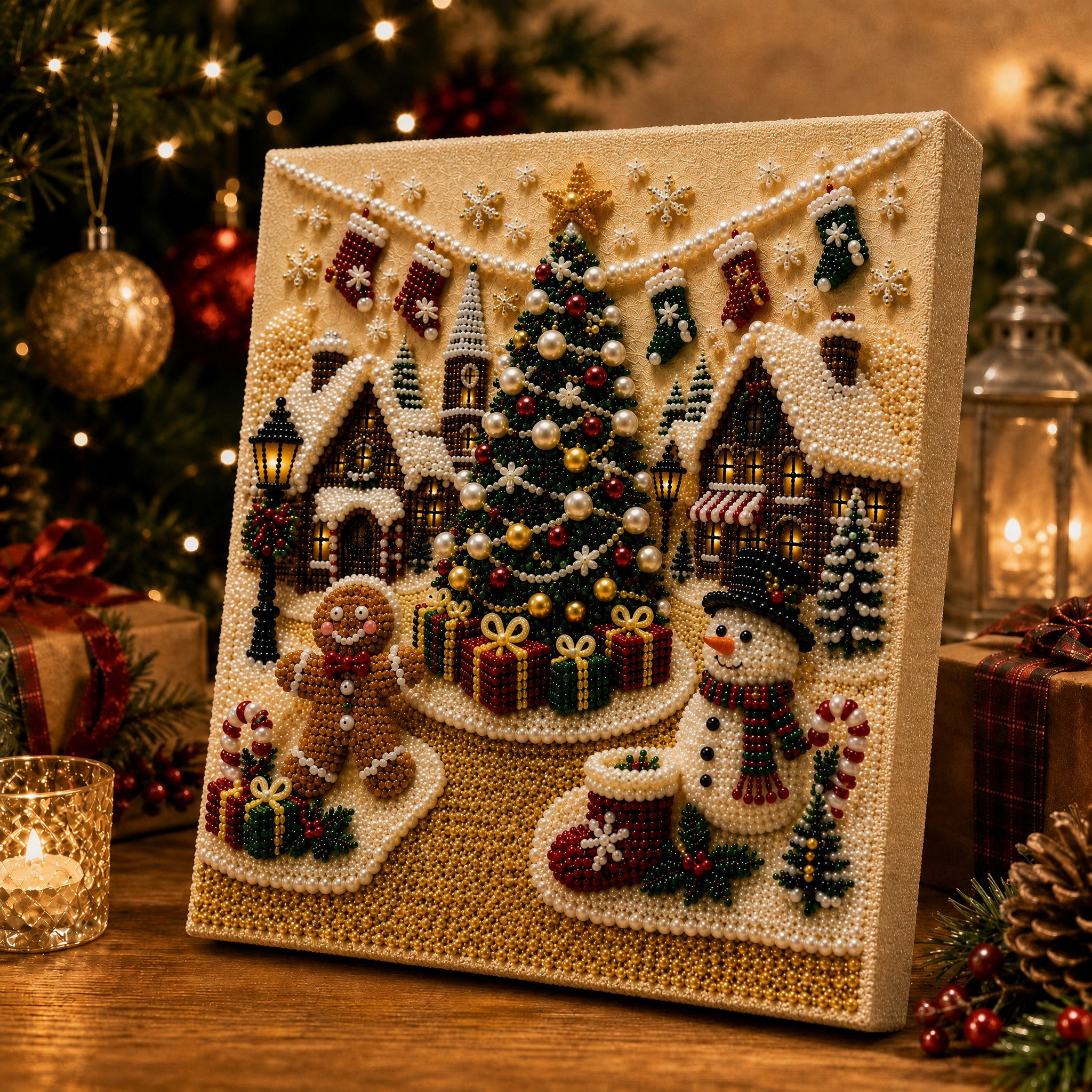 Last Day Promo: 70% OFF🎅 🎄 Premium 3D Pearl Christmas Wall Art Kit | Luxury Flocked Canvas with Scratch-Resistant Non-Fading Pearl Beads DIY Holiday Decor⛄️❄️