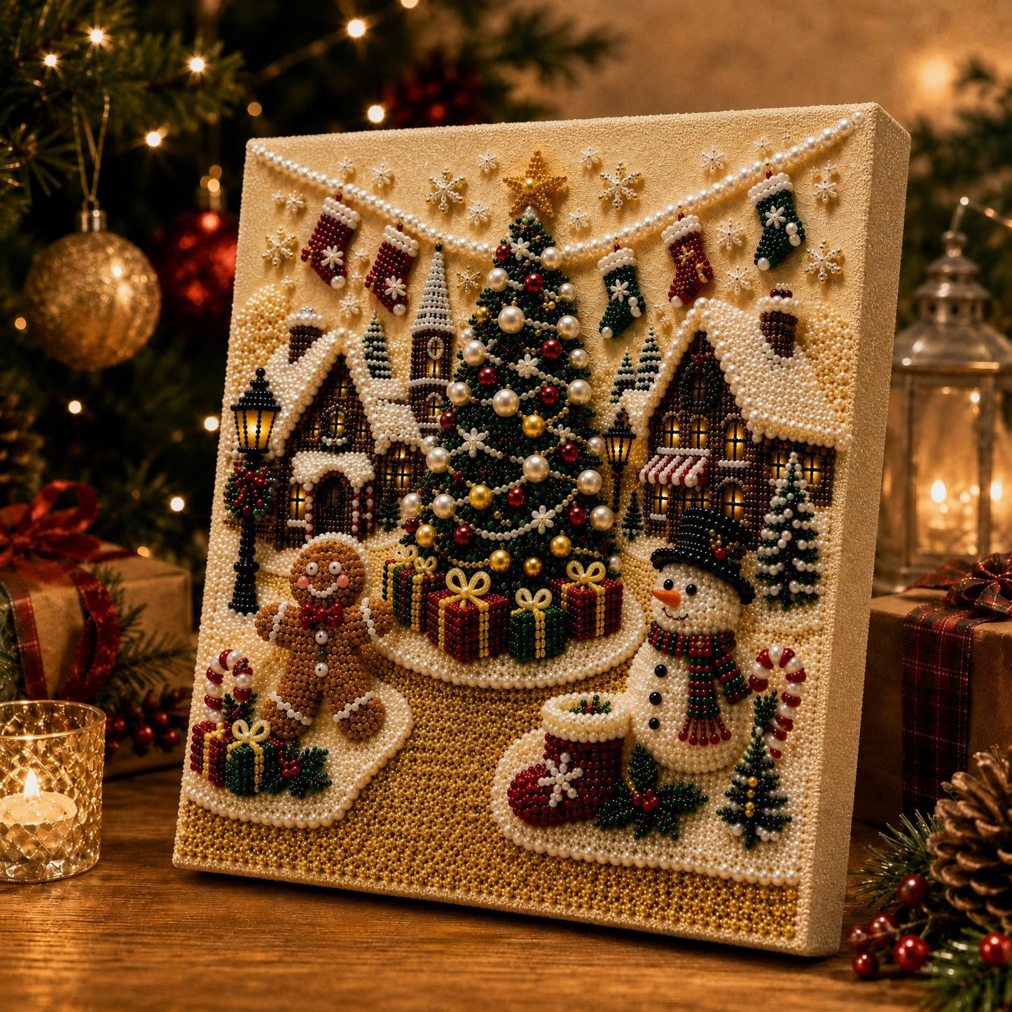 Last Day Promo: 70% OFF🎅 🎄 Premium 3D Pearl Christmas Wall Art Kit | Luxury Flocked Canvas with Scratch-Resistant Non-Fading Pearl Beads DIY Holiday Decor⛄️❄️