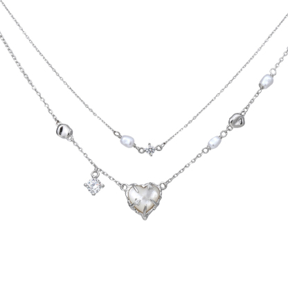 Heart Pearl Silver Necklace | Jentle Jewelry