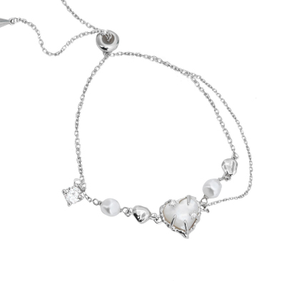 Heart Pearl Silver Bracelet | Jentle Jewelry