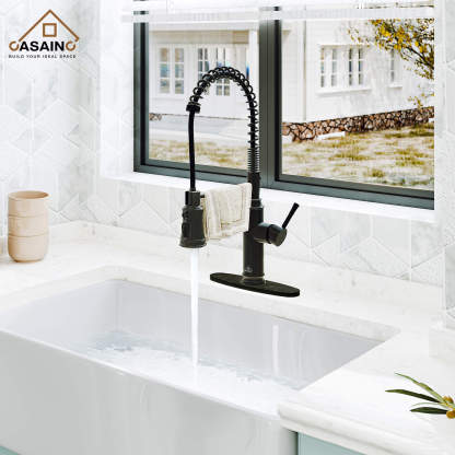 CASAINC pull down kitchen faucet with 1.8gpm spray head function switch in mattle black/brushed nickel-CASAINC