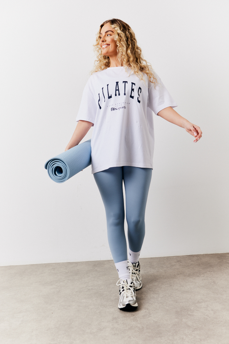 White Pilates Graphic Oversized T-Shirt