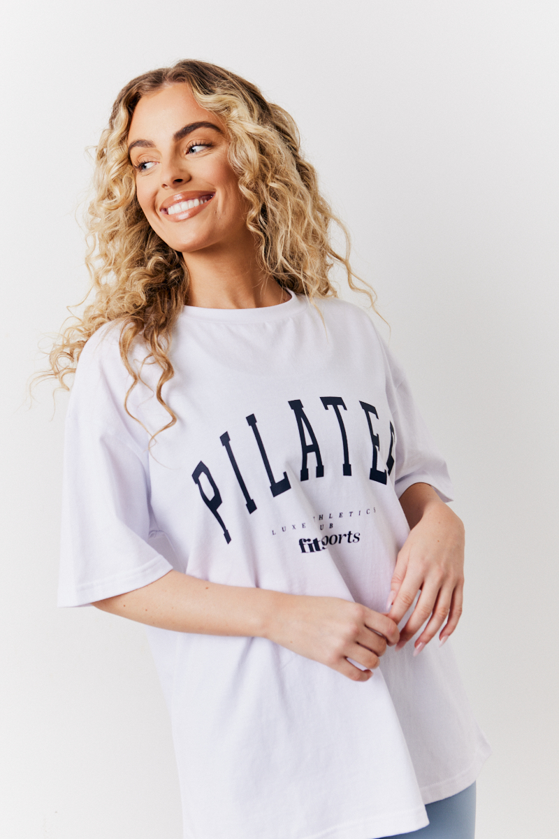 White Pilates Graphic Oversized T-Shirt