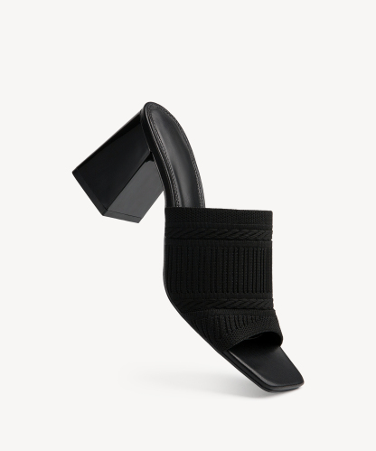MOUSSE FIT Casual Textured Square Toe Heeled Sandals