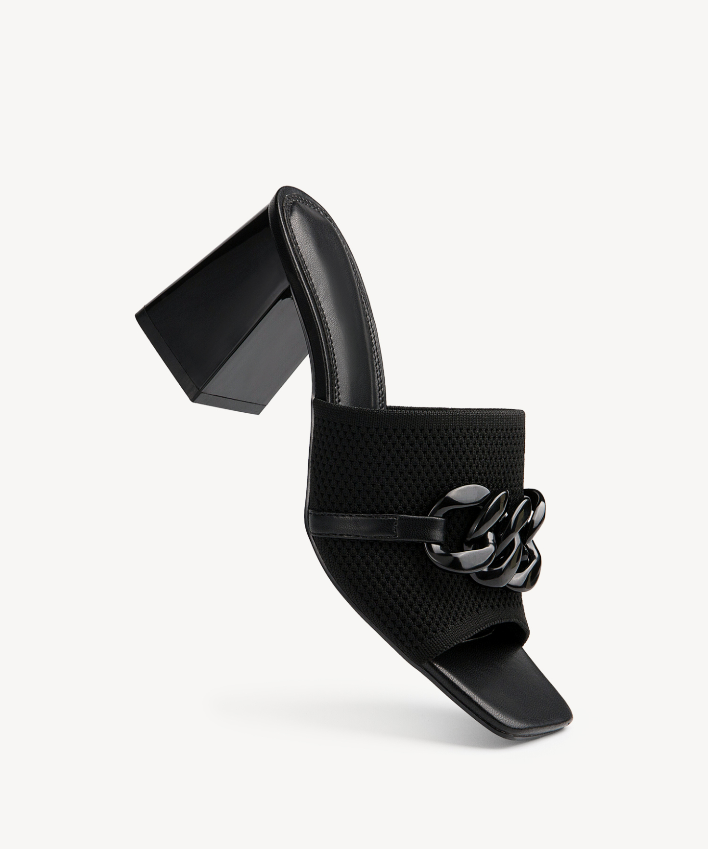 MOUSSE FIT Elegant Square Toe Chain Heeled Sandals