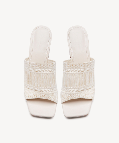 MOUSSE FIT Casual Textured Square Toe Heeled Sandals