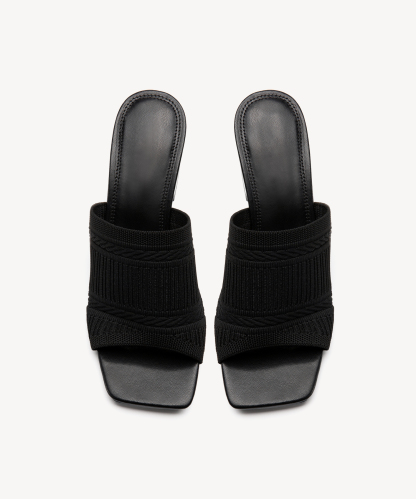 MOUSSE FIT Casual Textured Square Toe Heeled Sandals