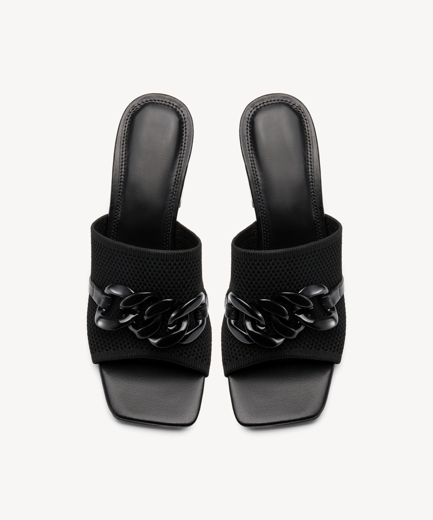 MOUSSE FIT Elegant Square Toe Chain Heeled Sandals