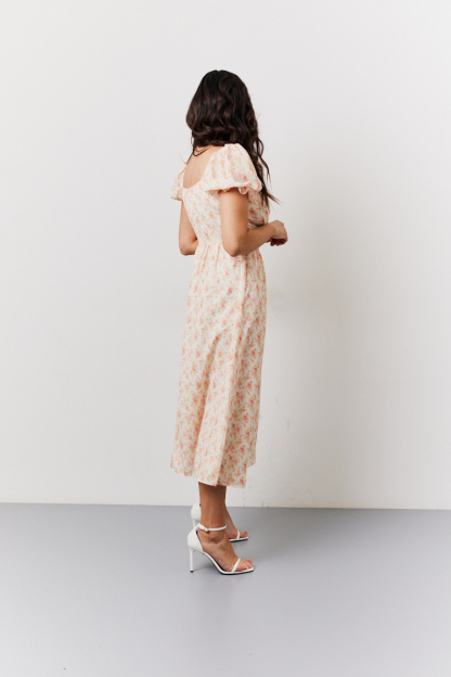 Floral Puff Sleeve Milkmaid Midi Dress