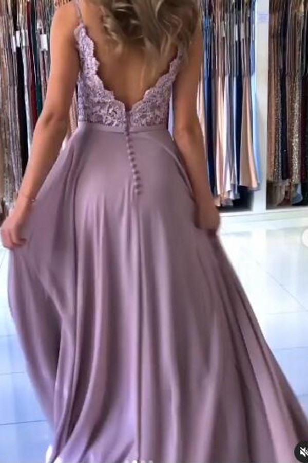 Robes de soirée lilas longues pas cher | Robes de soirée avec dentelle