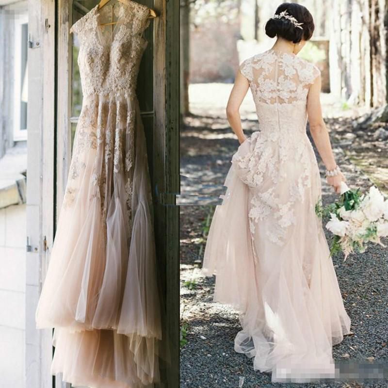 Belle robe de mariée blush | Robes de mariée Une ligne avec de la dentelle
