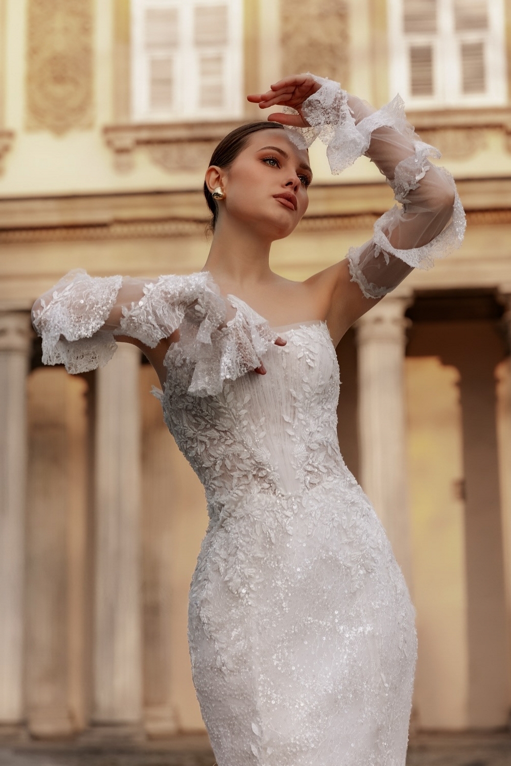 Robes de mariée modernes Robes de mariée en dentelle Sirène avec manches