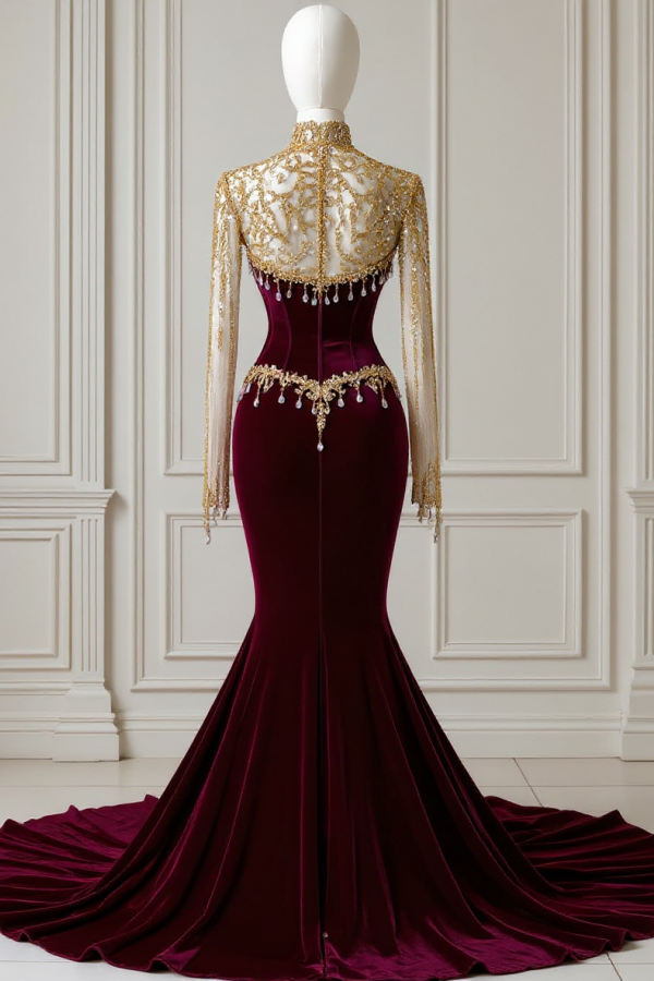 Weinrote Weihnachten Abendkleider Lang Velvet Ballkleider mit Glitzer