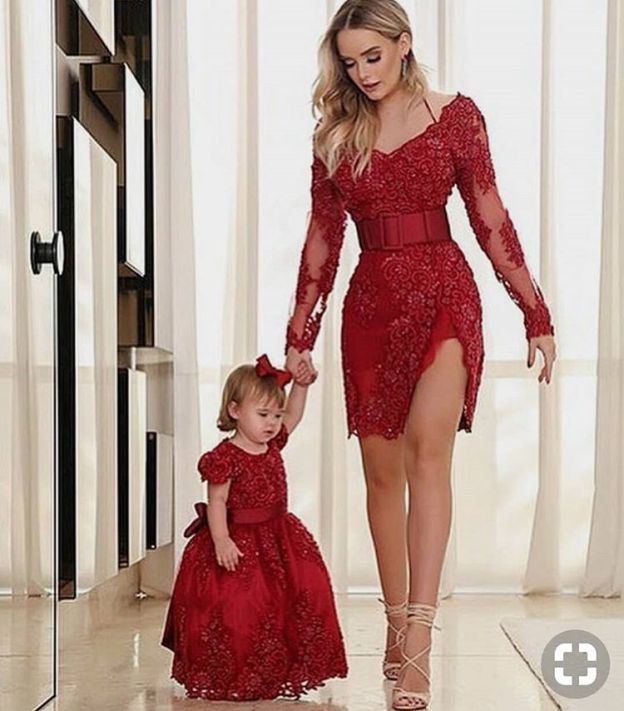 Robe de demoiselle d'honneur enfant fille rouge princesse col en v nœud papillon