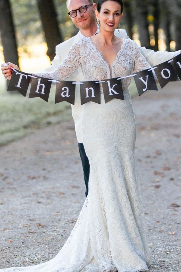 Robe de mariée manches longues avec dentelle | Robe de mariée sirène en ligne