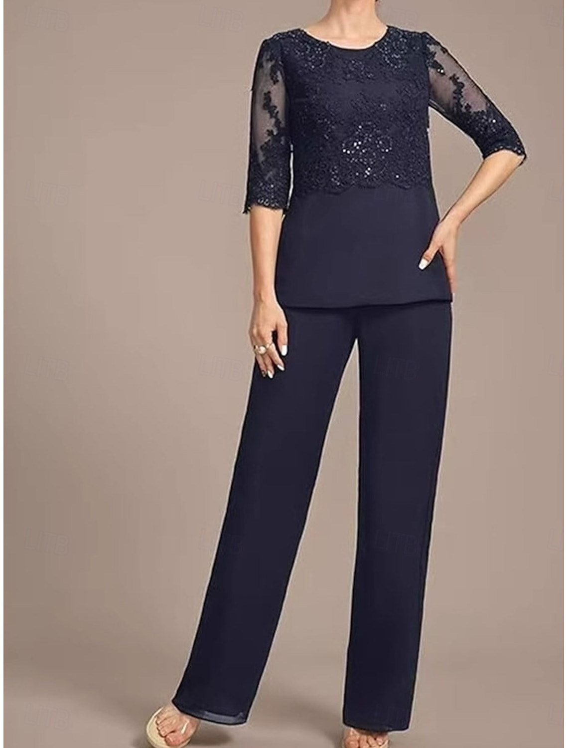 Navy Blaue Festliche Mutter Hosenanzug Chiffon Brautmutterkleider Günstig