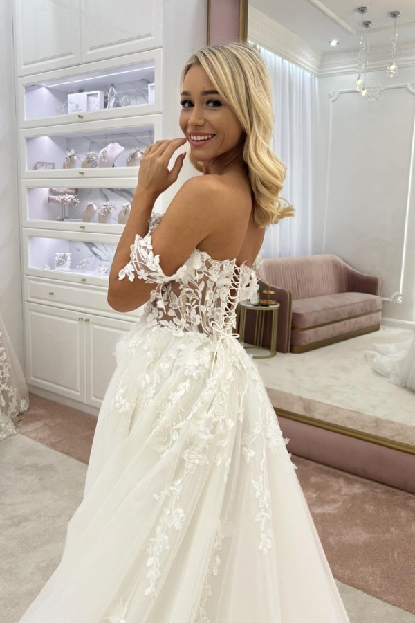 Schlichte Hochzeitskleider A Linie mit Spitze Boho Brautkleider Günstig