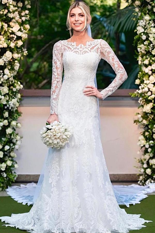 Belles robes de mariée en dentelle sirène | Robes de mariée avec manches