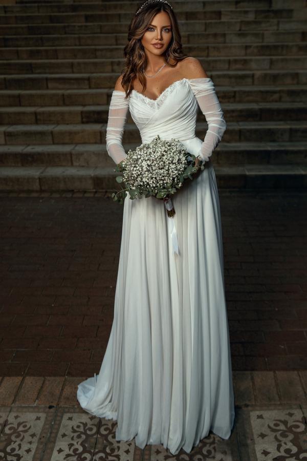 Robes de mariée simples avec manches Robes de mariée d'été en mousseline