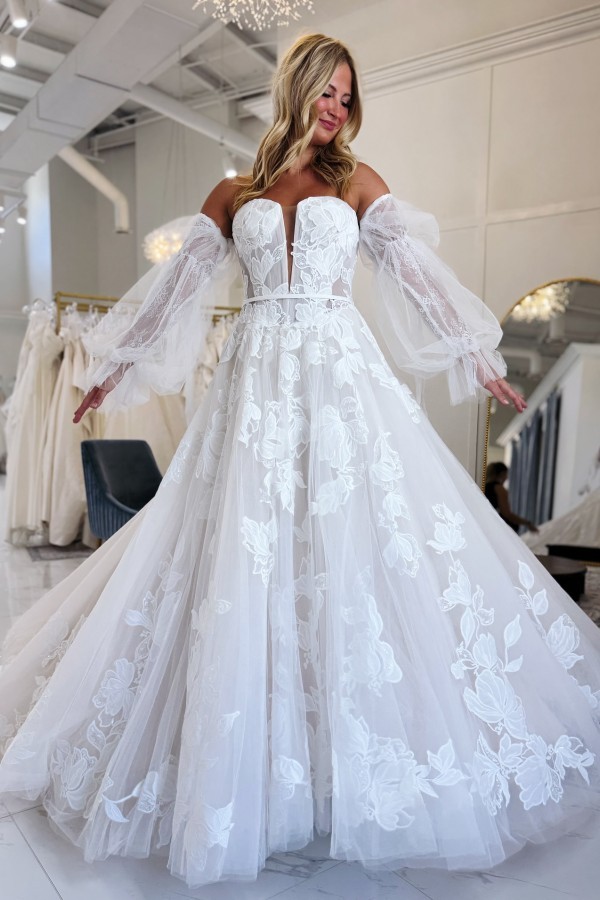 Wunderschöne Brautkleider A Linie Spitze Hochzeitskledier Brautmoden Online