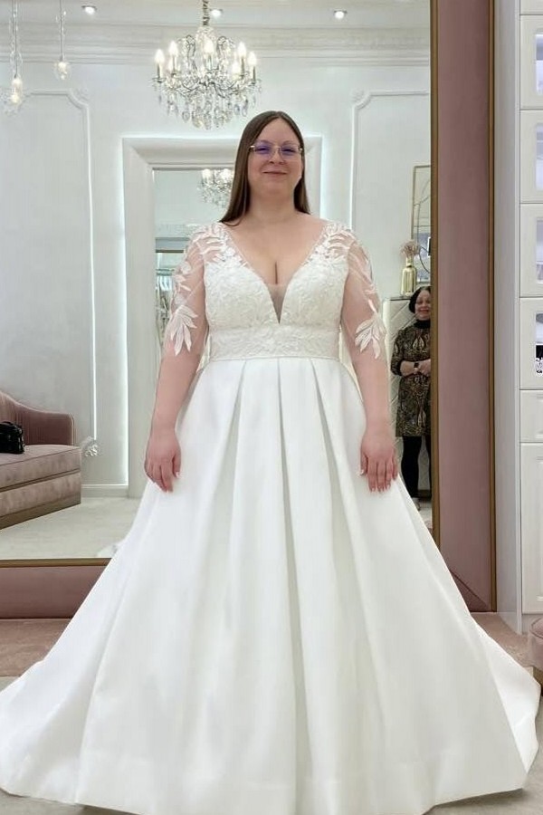 Vintage Brautkleider Mit Ärmel Satin A Linie Hochzeitskleider Große Größe