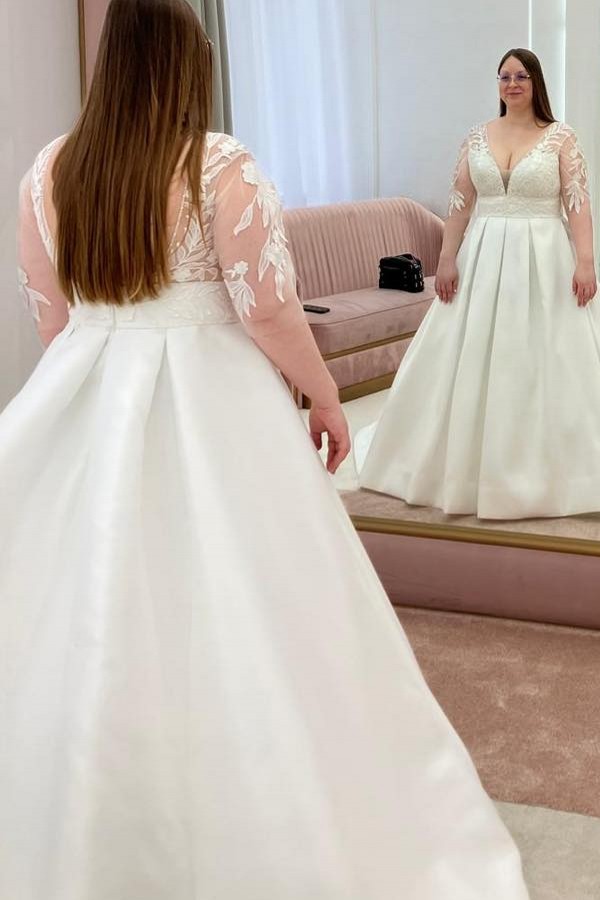 Vintage Brautkleider Mit Ärmel Satin A Linie Hochzeitskleider Große Größe