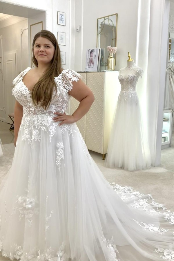 Modern Hochzeitskleider Große Größe A Linie Spitze Brautkleider-babyonlinedressde