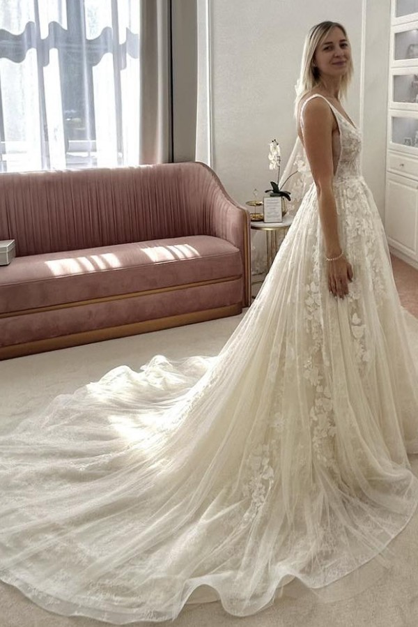 Brautkleider A Linie V Ausschnitt Hochzeitskleider Spitze Günstig-babyonlinedressde
