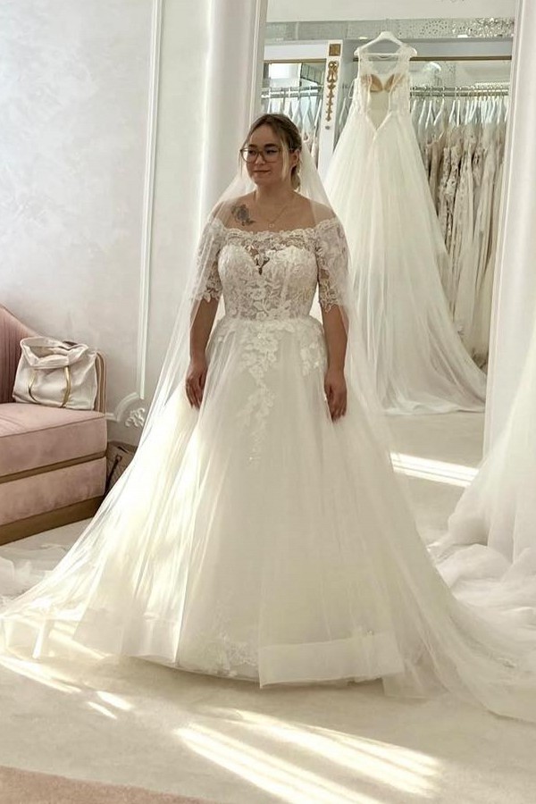Elegante Hochzeitskleider A Linie Spitze Brautkleider mit Ärmel-babyonlinedressde