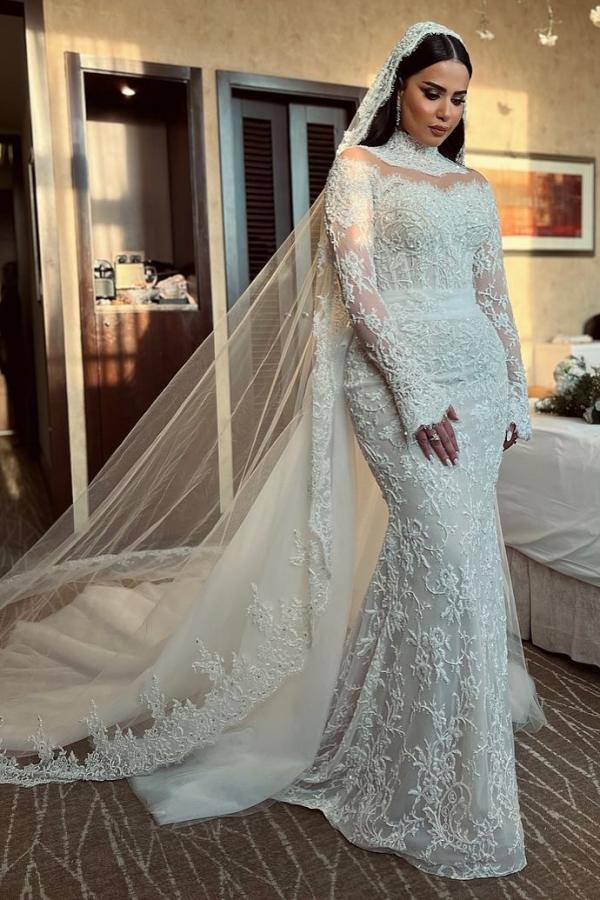 Robes de mariée vintage robe de mariée sirène en dentelle avec manches
