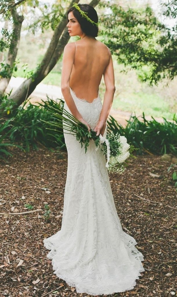 Robe de mariée sirène dentelle dos nu avec bretelles spaghetti | Robe de mariage trompette longue élégante